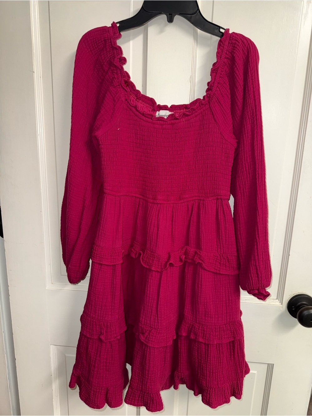Women's Ruffle Tiered Long-Sleeve Dress in burgundy size small